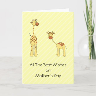 Adult and Baby Giraffe. Cartoon Card