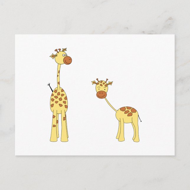 Adult and Baby Giraffe. Cartoon Postcard (Front)
