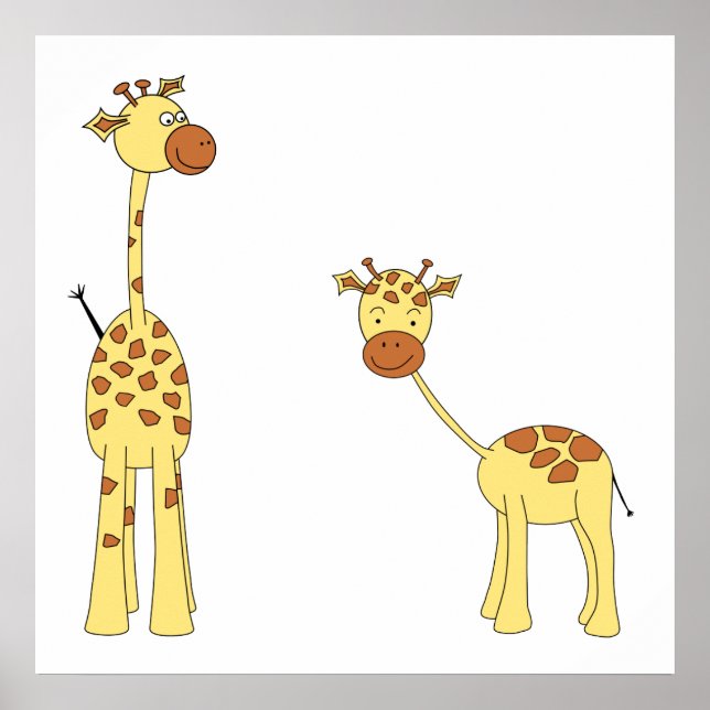 Adult and Baby Giraffe. Cartoon Poster (Front)