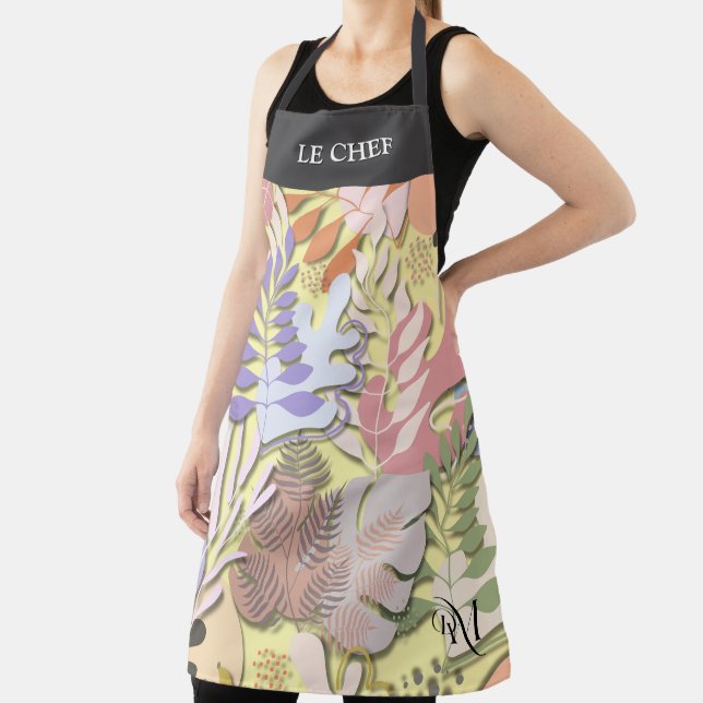 Adult Apron : Abstract Leaves (yellow) & Text Bar (Insitu)
