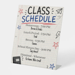 Adult Back to School Party Class Schedule Sign