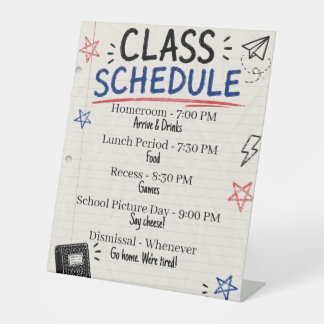 Adult Back to School Party Class Schedule Sign