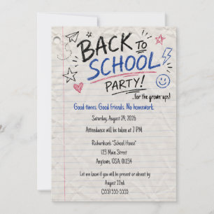 Adult Back to School Party Invitation Passed Note