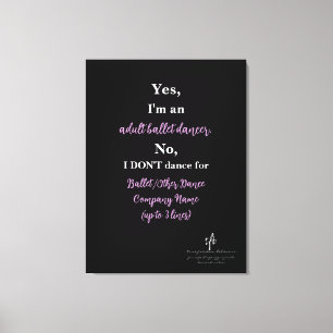 Adult Ballet Dancer Pale Plum/White Text Lg. Canvas Print