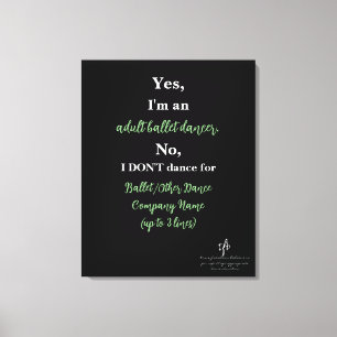 Adult Ballet Dancer Sage/White Text Med. Canvas Print