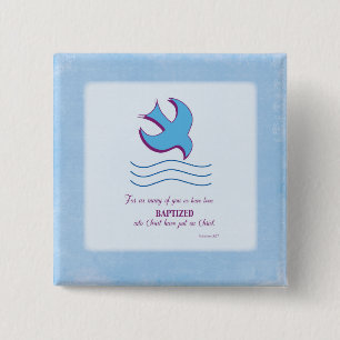 Adult Baptism Dove on Blue 15 Cm Square Badge
