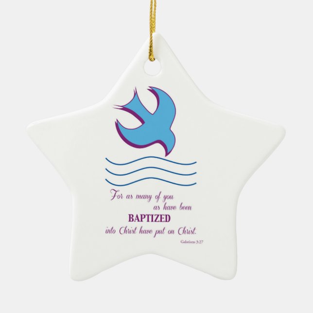 Adult Baptism Dove on Blue Ceramic Tree Decoration (Front)