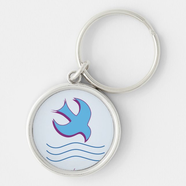 Adult Baptism Dove on Blue Key Ring (Front)