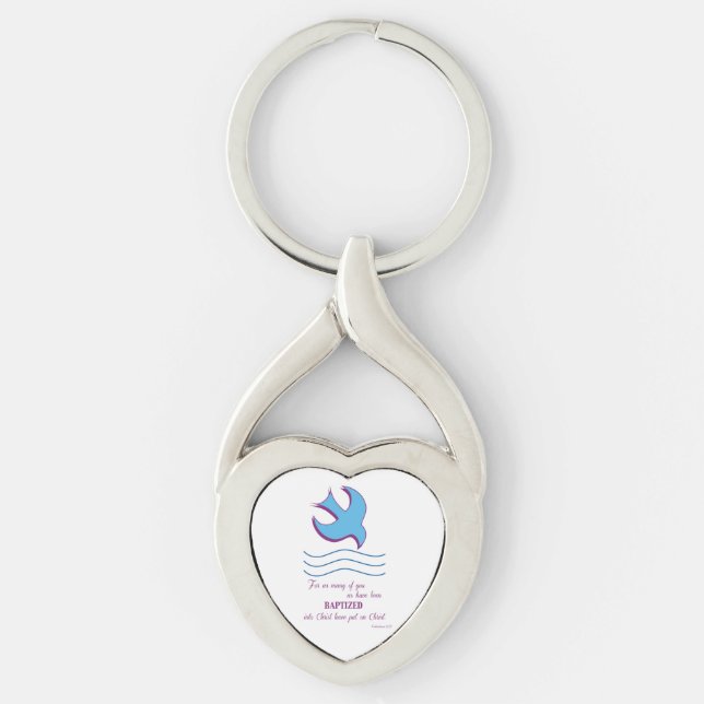 Adult Baptism Dove on Blue Key Ring (Front)