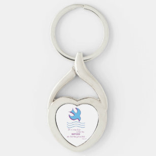 Adult Baptism Dove on Pink Key Ring
