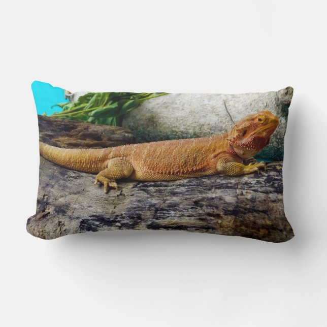 Adult Bearded Dragon Lizard Lumbar Cushion (Front)