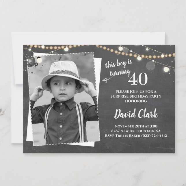 Adult Birthday Custom Photo Picture Chalkboard Invitation (Front)