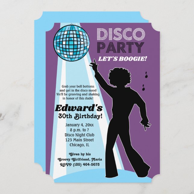 Adult Birthday Disco Party Invitations Purple (Front/Back)