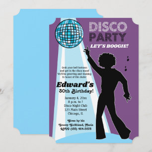Adult Birthday Disco Party Invitations Purple