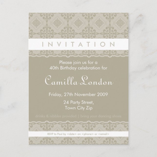 ADULT BIRTHDAY INVITATION :: ornately patterned L2 (Front)