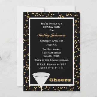 Adult Birthday Party Black and Gold Cheers Invitation