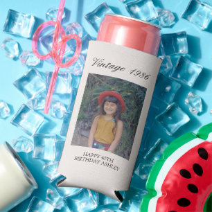 Adult Birthday Party Favor Fun Vintage Baby Photo Seltzer Can Cooler