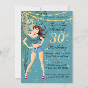 Adult Birthday Party Girl in Teal Blue Invitation