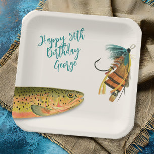 Adult Birthday Trout Fish Paper Plate