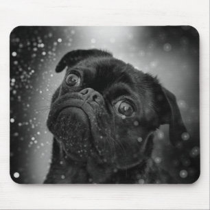 Adult black pug mouse pad