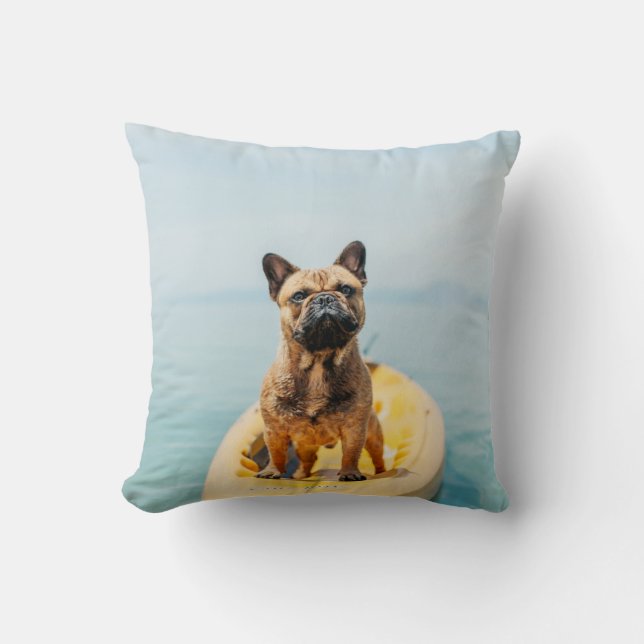 Adult brown French bulldog standing on kayak Cushion (Front)