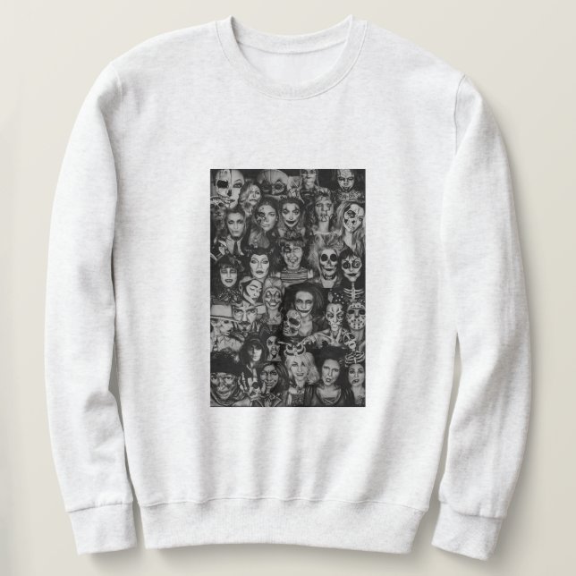 Adult BW Halloween Collage Crew Sweatshirt (Design Front)