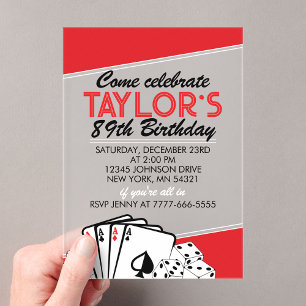 Adult Casino Poker Birthday Party Acrylic Invitations