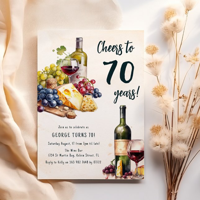 Adult Cheese And Wine Charcuterie 70th Birthday Invitation (Creator Uploaded)