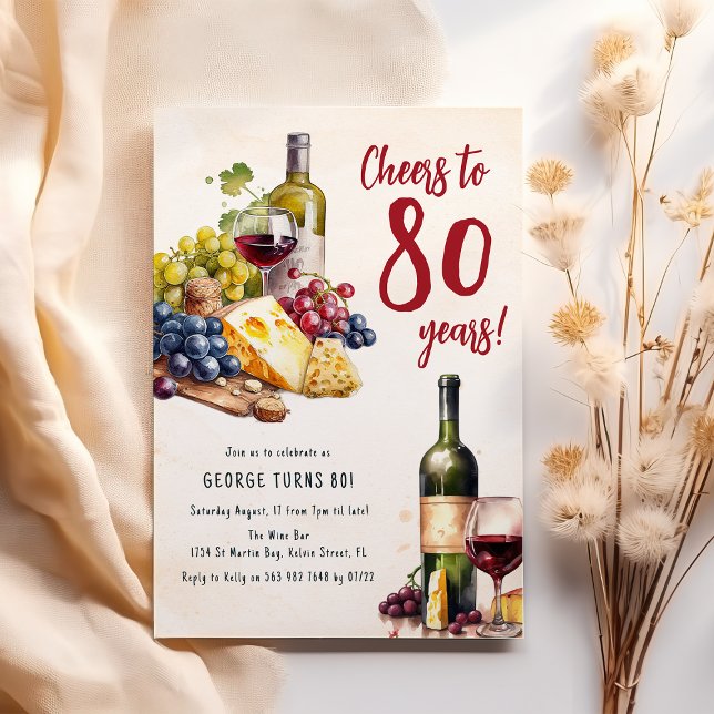 Adult Cheese And Wine Charcuterie 80th Birthday Invitation (Creator Uploaded)