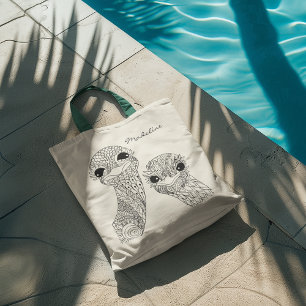 Adult Color Two Ostrich Heads Mandala Monogram Tote Bag