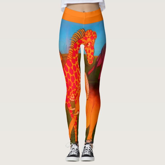 Adult colourful wild animal paintings leggings (Front)