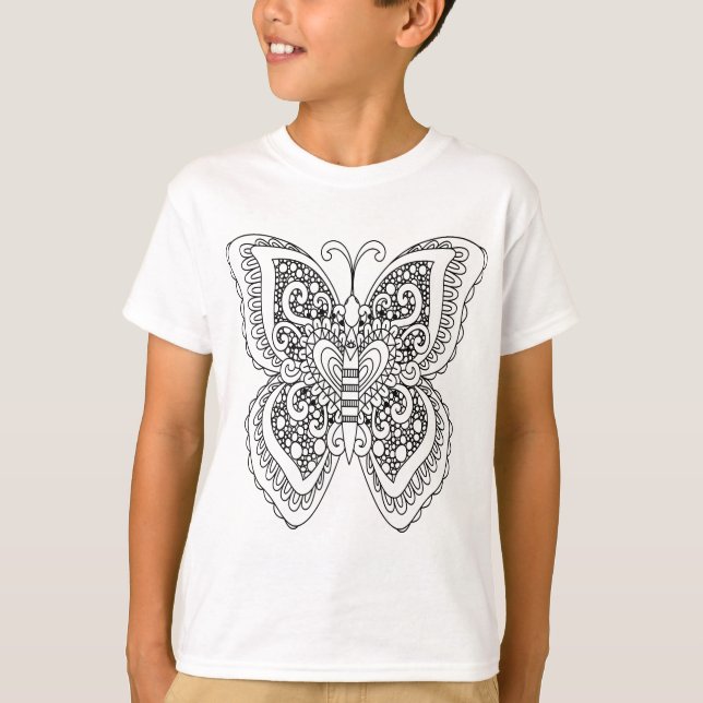 Adult Colouring Book Style Butterfly Self Colourin T-Shirt (Front)