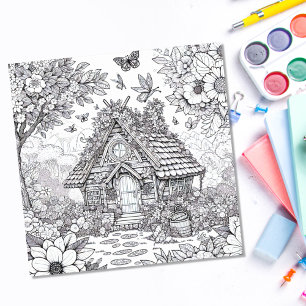 Adult Colouring Floral Fairy House Forest Poster