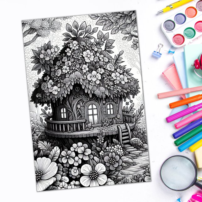 Adult Colouring Floral Fairy House Poster (Creator Uploaded)