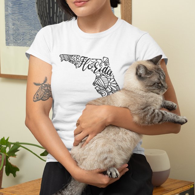 Adult Colouring Florida Line Art Mandala Map T-Shirt (Creator Uploaded)