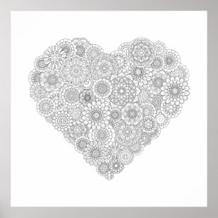 Adult Colouring Flower Heart Poster (Medium)