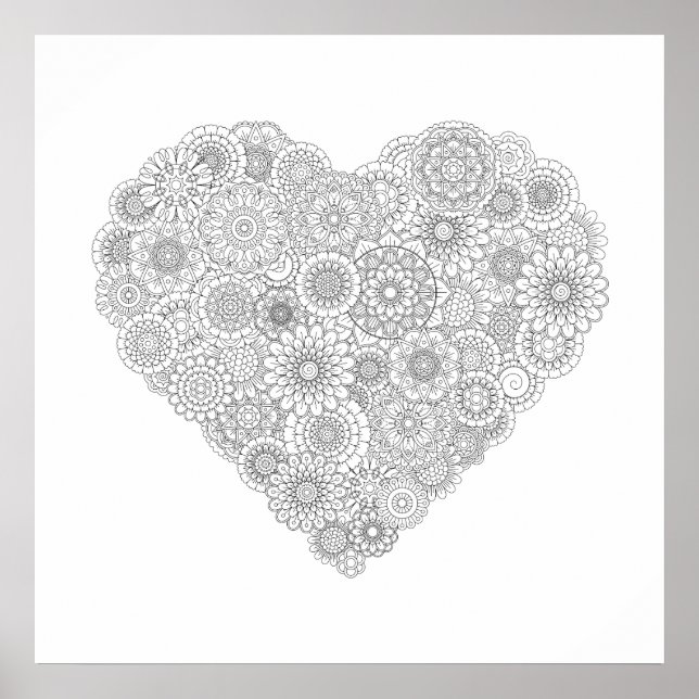 Adult Colouring Flower Heart Poster (Medium) (Front)