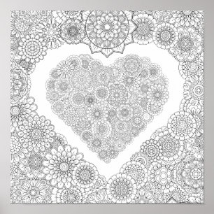 Adult Colouring Flower Heart Poster (Small)
