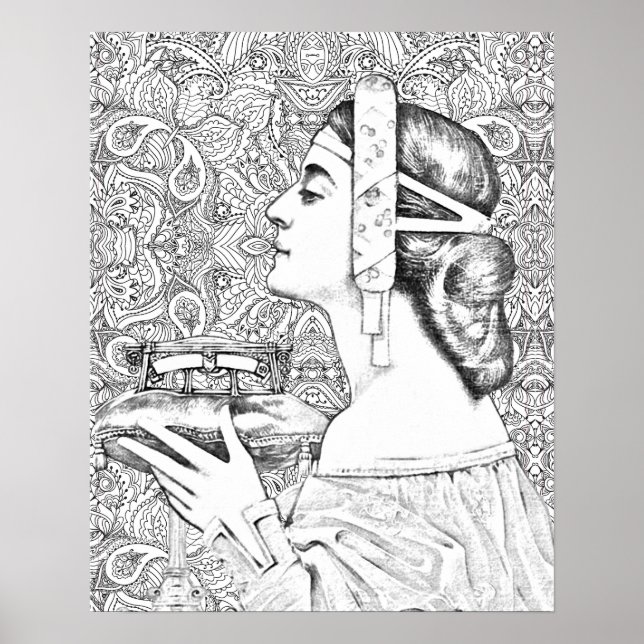 Adult Colouring Grayscale Mandala Vintage Women Poster (Front)