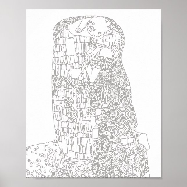 Adult Colouring | Klimt "The Kiss" Famous Art  Poster (Front)