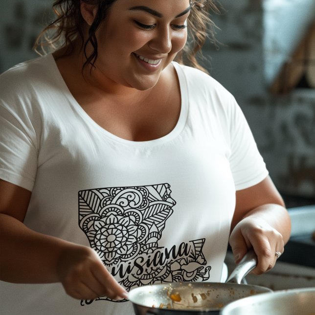 Adult Colouring Louisiana Line Art Mandala Map T-Shirt (Creator Uploaded)