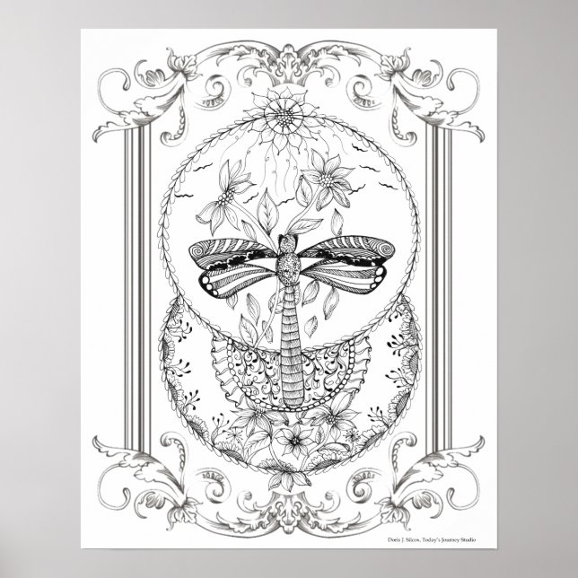 Adult Colouring Poster "I Love Dragonflies Art" (Front)