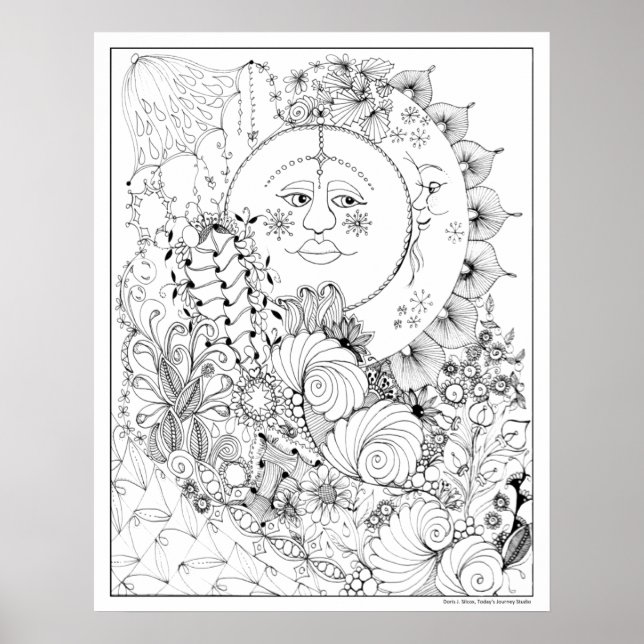 Adult Colouring Poster "Man in the Moon Art" (Front)