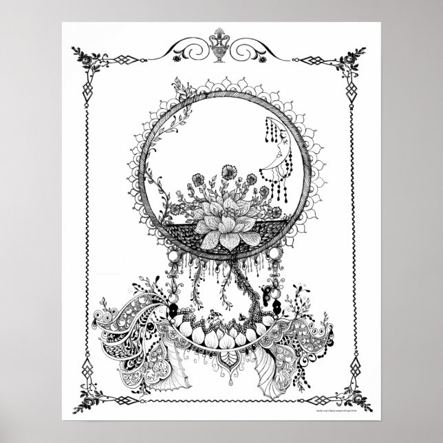 Adult Colouring Poster "Midnight Blooms Art" (Front)