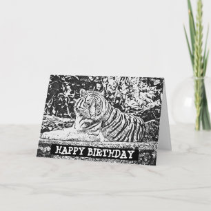 Adult Colouring Tiger Happy Birthday Card