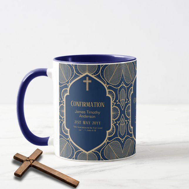 Adult CONFIRMATION Gift Blue Gold Male Mug (Creator Uploaded)