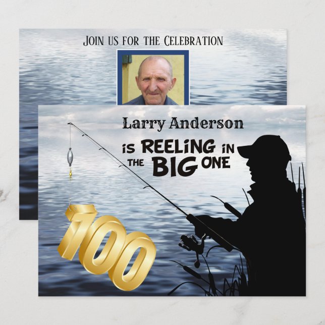 Adult Fisherman Milestone 100 Birthday the Big One Invitation (Front/Back)