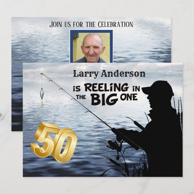 Adult Fisherman Milestone 50 Birthday  the Big One Invitation (Front/Back)