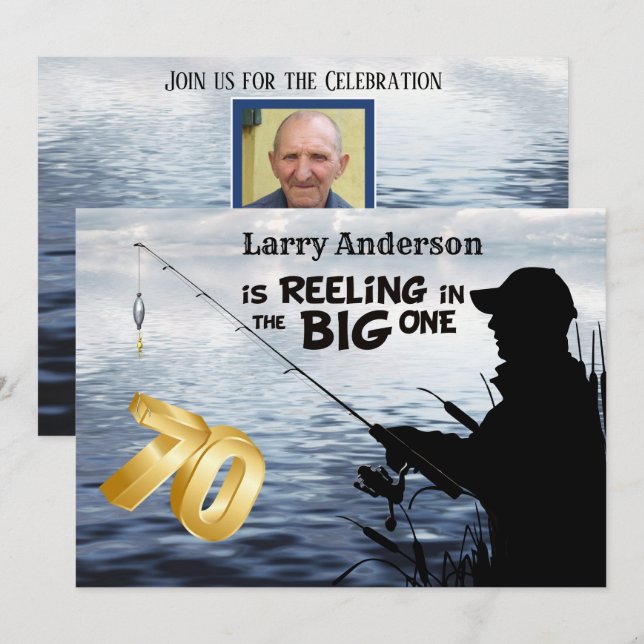 Adult Fisherman Milestone 70 Birthday  the Big One Invitation (Front/Back)