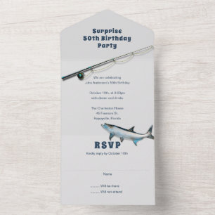 Adult Fishing Themed Birthday Party All In One Inv Invitation